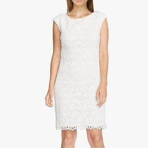 Lauren Ralph Lauren Lace Bateau Neck Sheath Dress White Size 16 NEW
